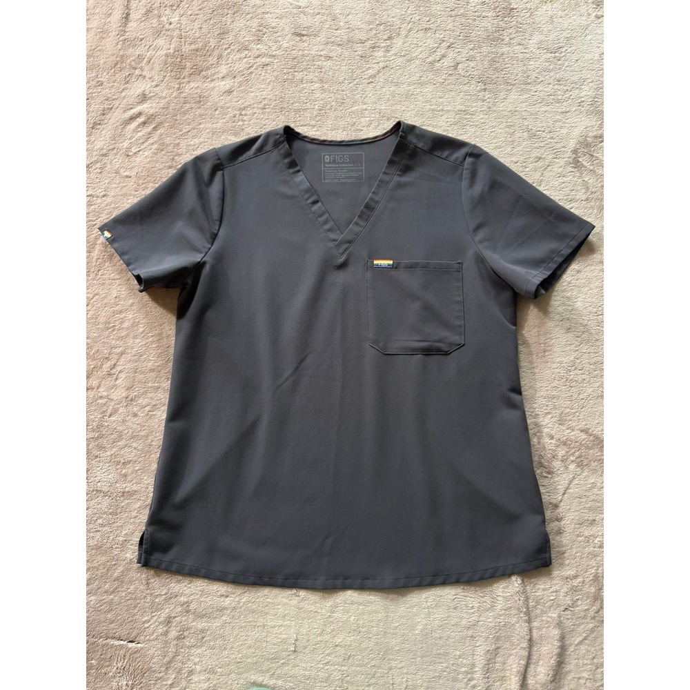 FIGS Women's Technical Collection Scrub‎ Top Gray Short Sleeve Button Up Sz L